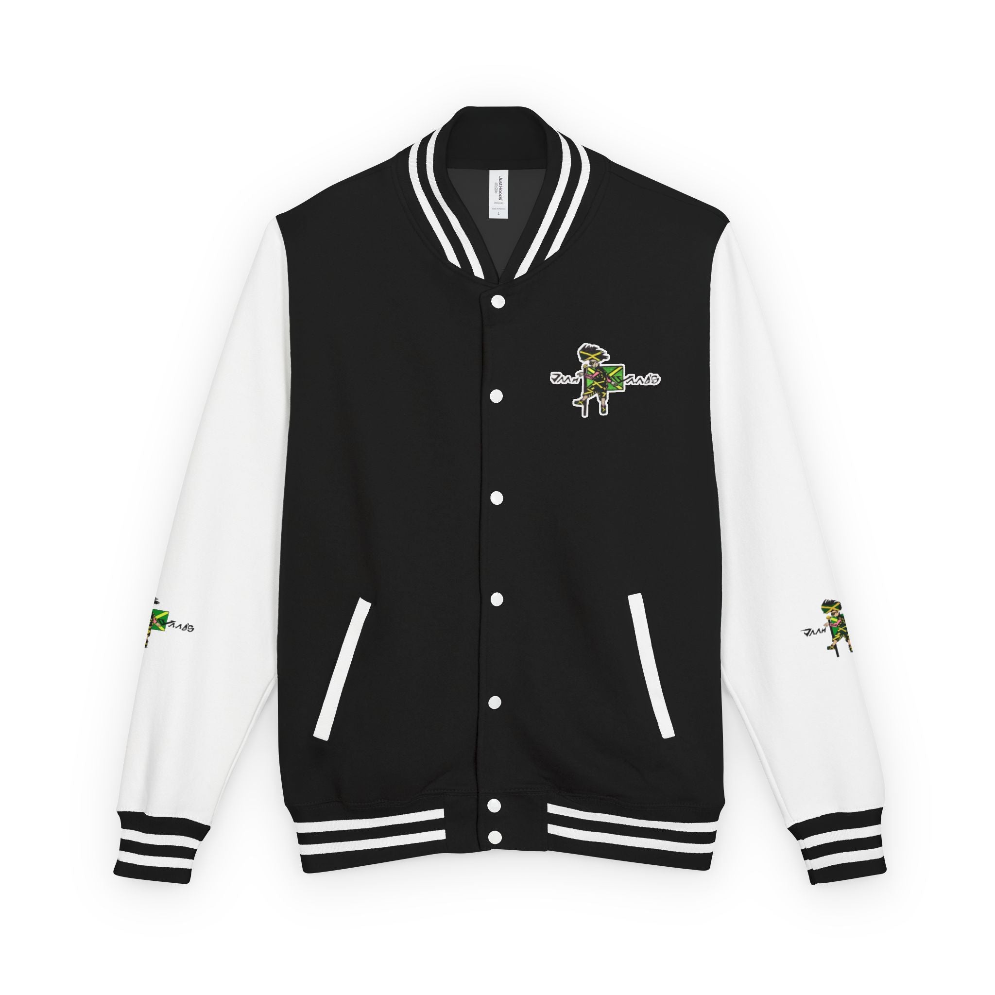 Unisex Heavyweight Letterman Jacket with Fun Character Graphics, Casual Streetwear, Gift for Athletes, Sports Events, Trendy Layering Piece