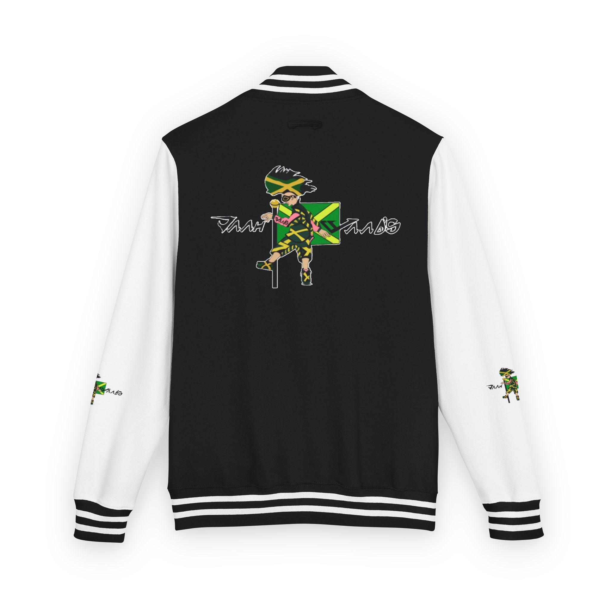 Unisex Heavyweight Letterman Jacket with Fun Character Graphics, Casual Streetwear, Gift for Athletes, Sports Events, Trendy Layering Piece